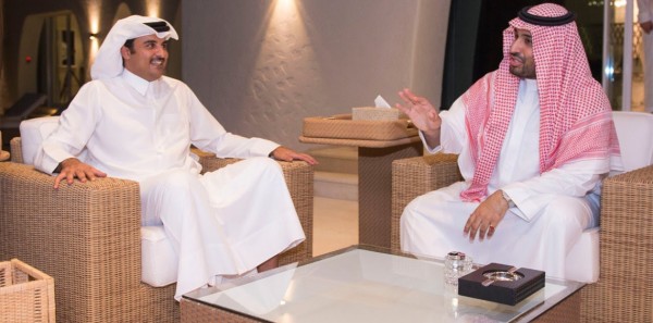 Saudi Crown Prince and Qatar Emir in Riyadh last May (Reuters)